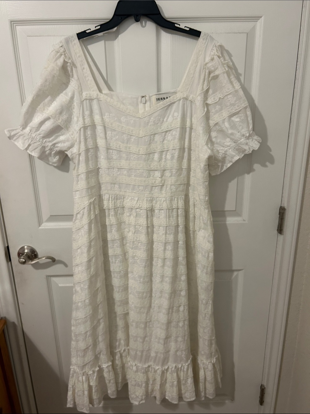 JessaKae Annalise Ivory Lace Midi Dress with Puff Sleeves, Like New, Sz, 2X.